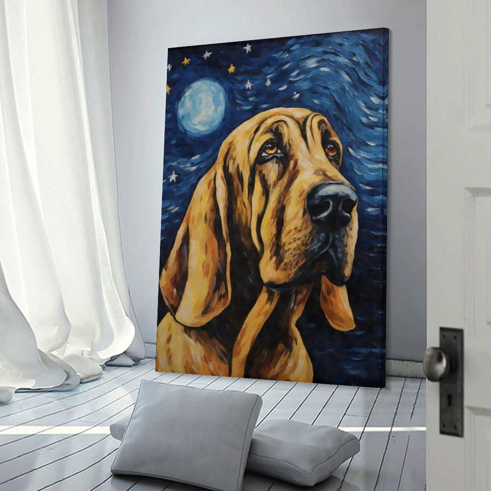 Junmoney Frame-Style-12 Canvas Wall Picture Bloodhound Starry Night, 24X36inch(60X90cm), For Bedroom, Lounge Or Dressing Area, Stylish Decor For A Restful Room Update