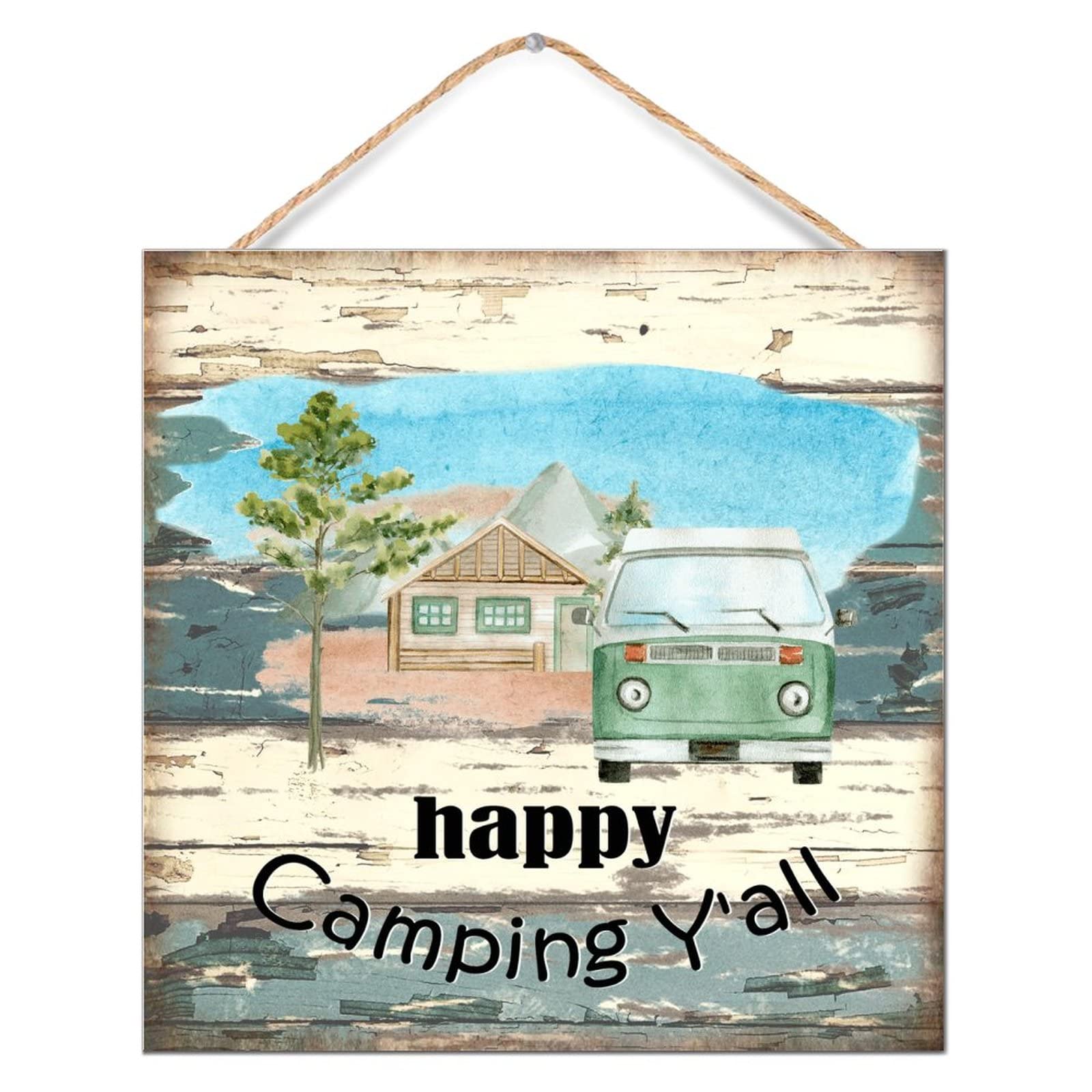 Panneau en bois de qualité supérieure Happy Camping pour décoration 30,5 cm