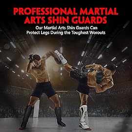 FIVING MMA Martial Arts Shin Guards - Padded, Adjustable Muay Thai Leg Guards with Instep Protection for Kickboxing/MMA Training and Sparring - Durable, Professional MMA Equipment (Black, Small)