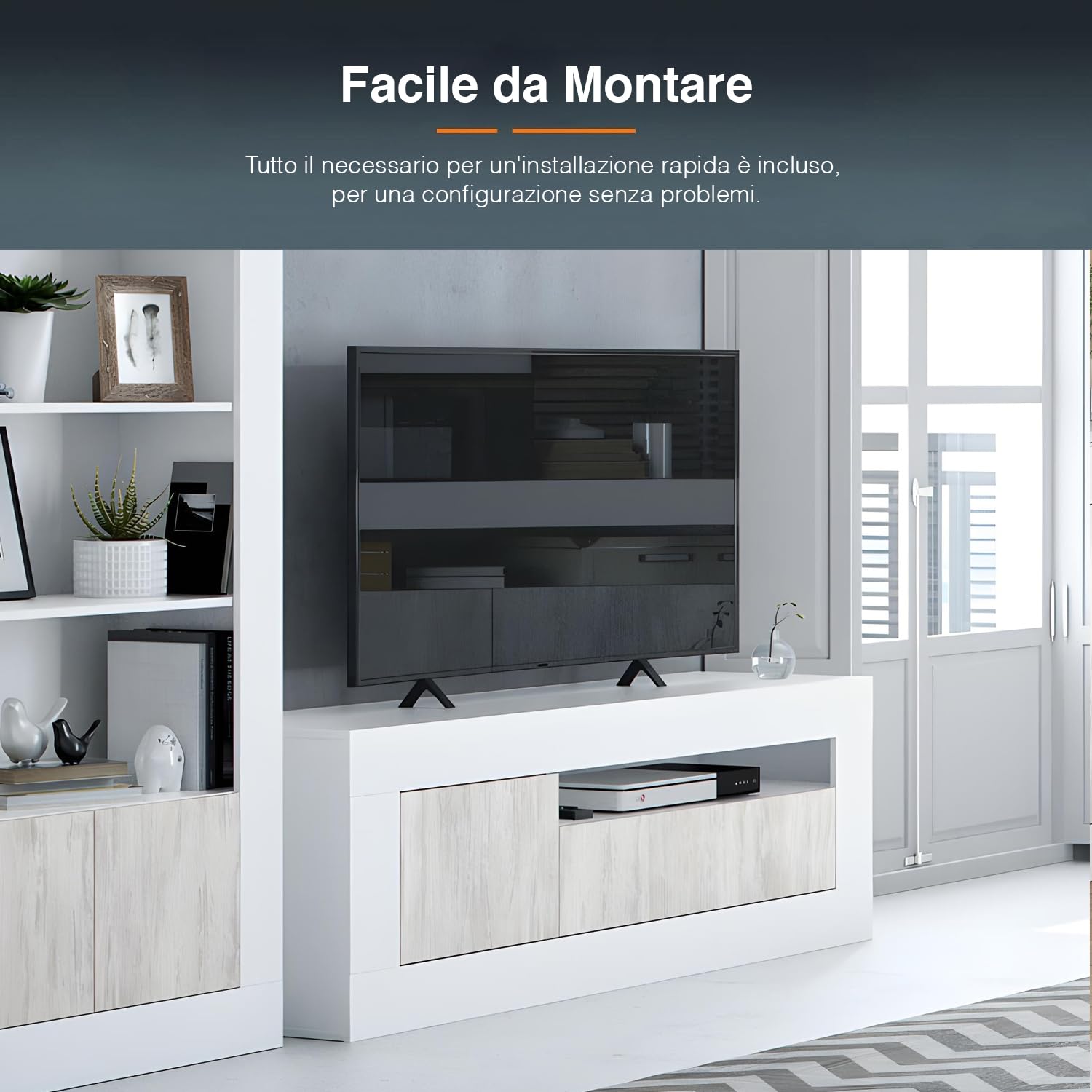 Avilia Mobile Porta TV Mobiletto Basso per TV con 2 Ante e Scomparti Portaoggetti - Con Foro Passacavi Integrato, in MDF, 42x139x53cm, Bianco