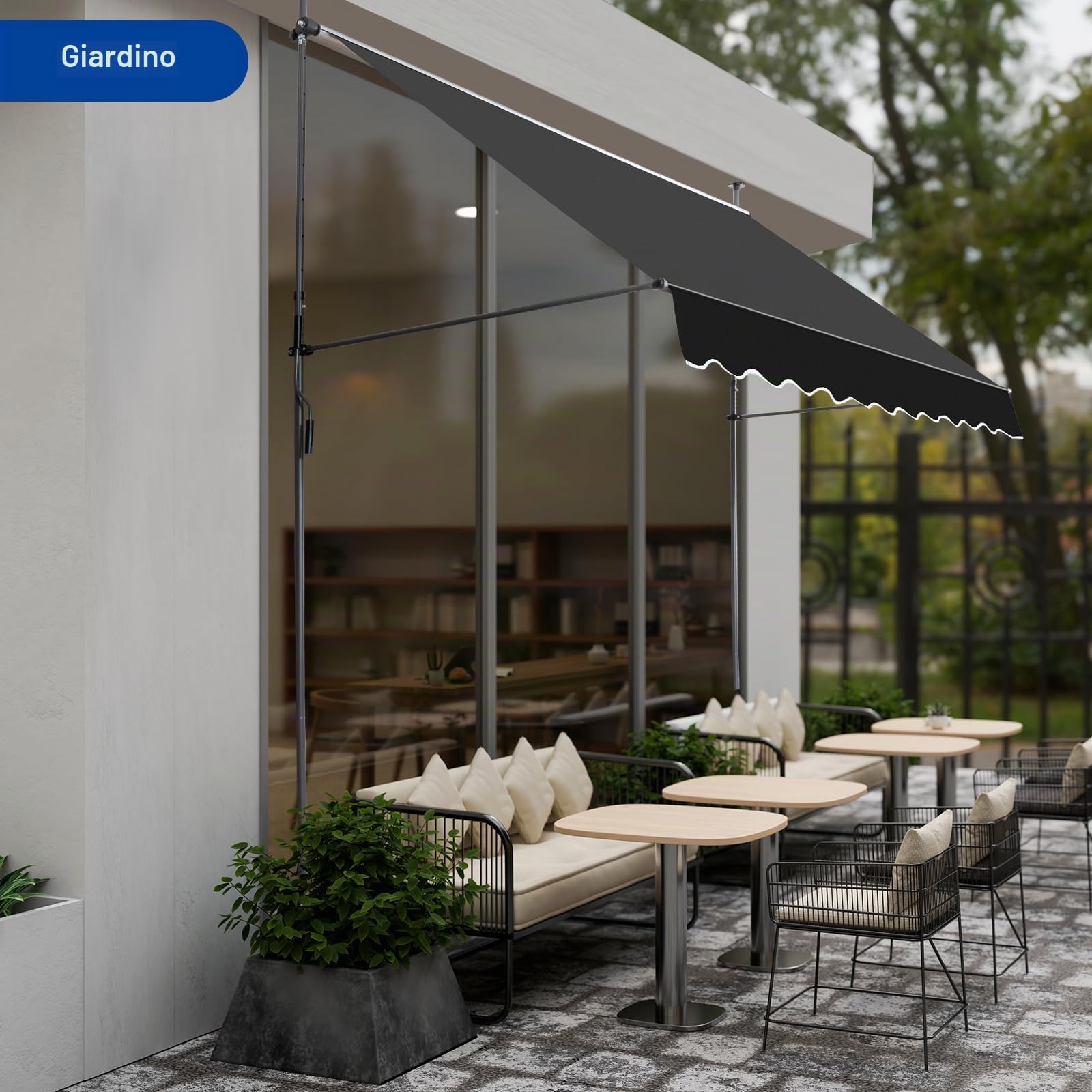 LEADZM Tenda da sole a morsetto, larghezza 250 cm, senza foratura, impermeabile, resistente ai raggi UV, regolabile in altezza con manovella, per terrazza, balcone, giardino, negozio, nero