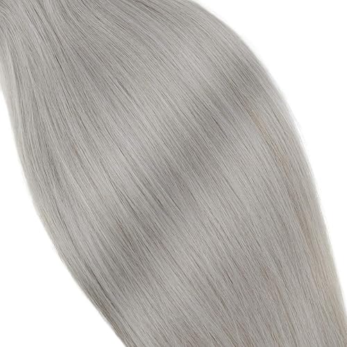 Miniatura 9 de Vivien Extensiones de cabello humano real con clip, color gris, extensiones de cabello humano Remy con clip, cabello suave, cabeza completa, 14
