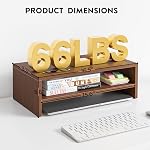 BONTEC Riser de support de moniteur en bois, 2-Tier Plateau de bureau avec organisateur de rangement, support d'ordinateur ergonomique avec gestion de câble, porte-cellulaire, noyer, 16.5 1 cm