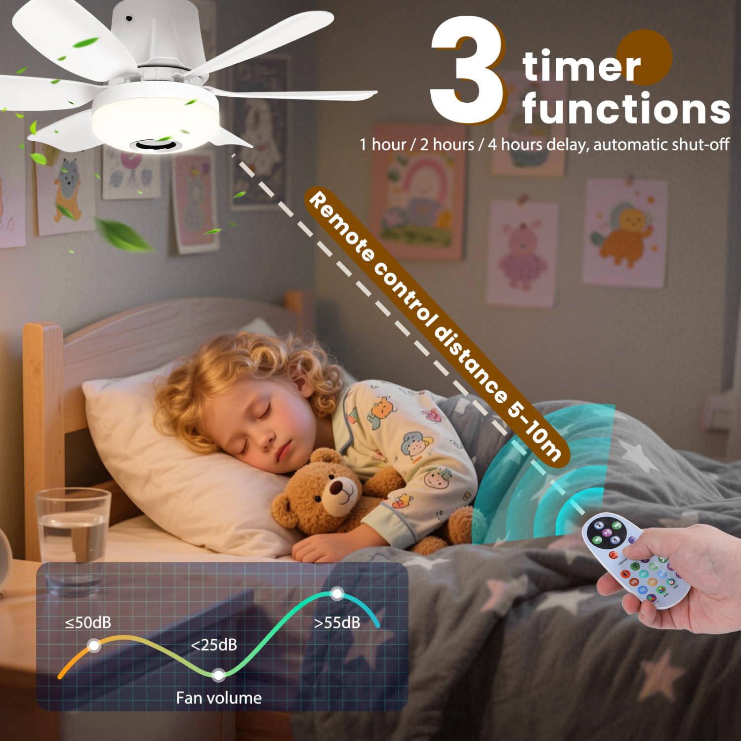 Ventilatore da Soffitto con Luce e Telecomando E27, Con altoparlante, Dimmerabile Plafoniera LED 3000-6500K, Luce ambientale RGB, timer, silenzioso per Camera da Letto, Soggiorno, Cucina