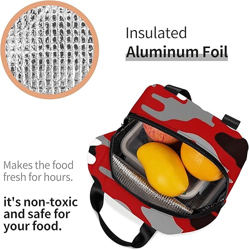 Miniatura 5 de Lonchera térmica reutilizable, bolsa de almuerzo con bolsillo frontal para niñas, niños, mujeres, hombres, picnic, oficina, trabajo, estampado de