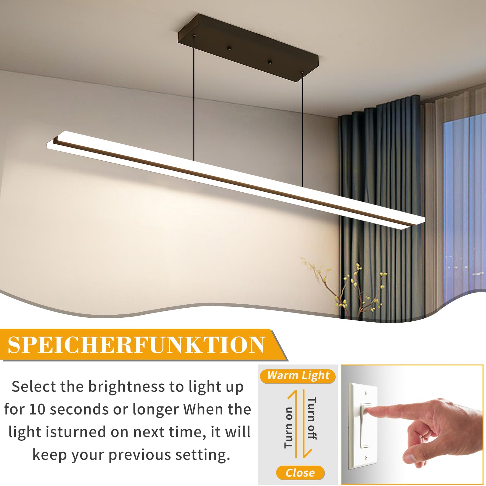 Mikeru Luce a Sospensione Lungaluce Del Pendente Acrilica Di 150cm, Dimmerabile Dal 10% al 100% Luce a Sospensione Regolabile Con Funzione Di Memoria per Soggiorno, Cucina
