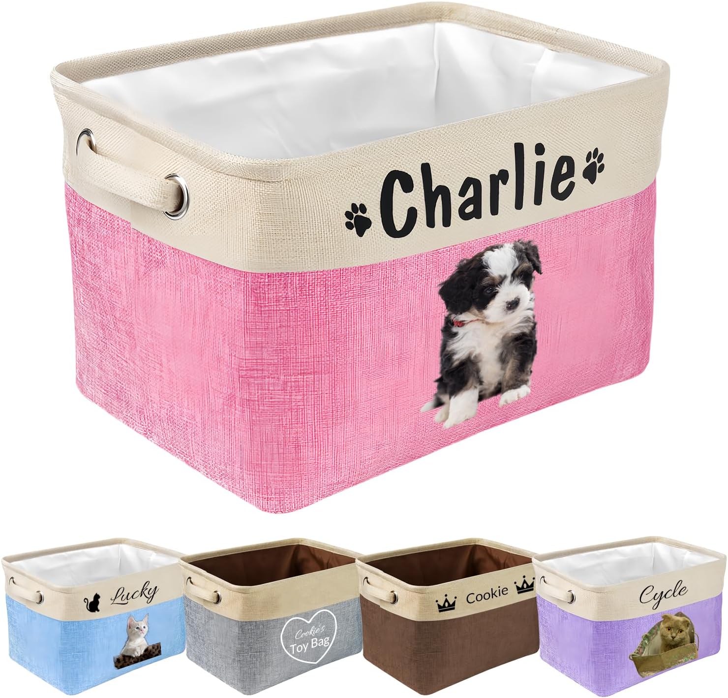 WERWAES Personalized Dog Toy Basket Pet Collapsible Storage