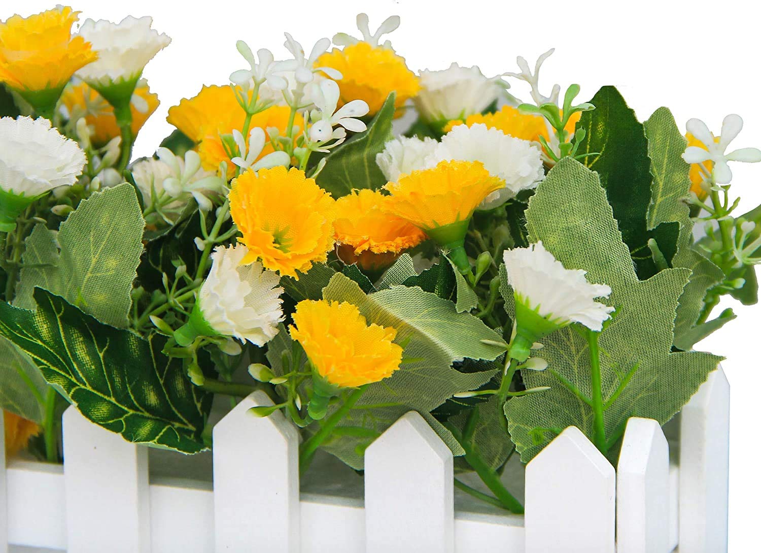 MOPOIN Lot De 2 Fleurs Artificielles En Pot Avec Clôture Bois - Décoration Automne