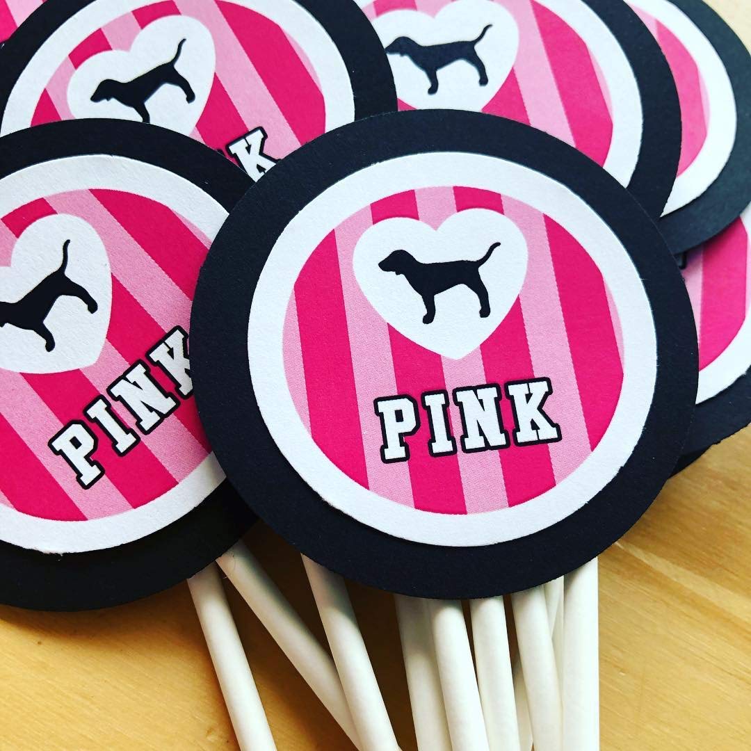 10 Piece Pink Stripe Cupcake Topper w/Stick