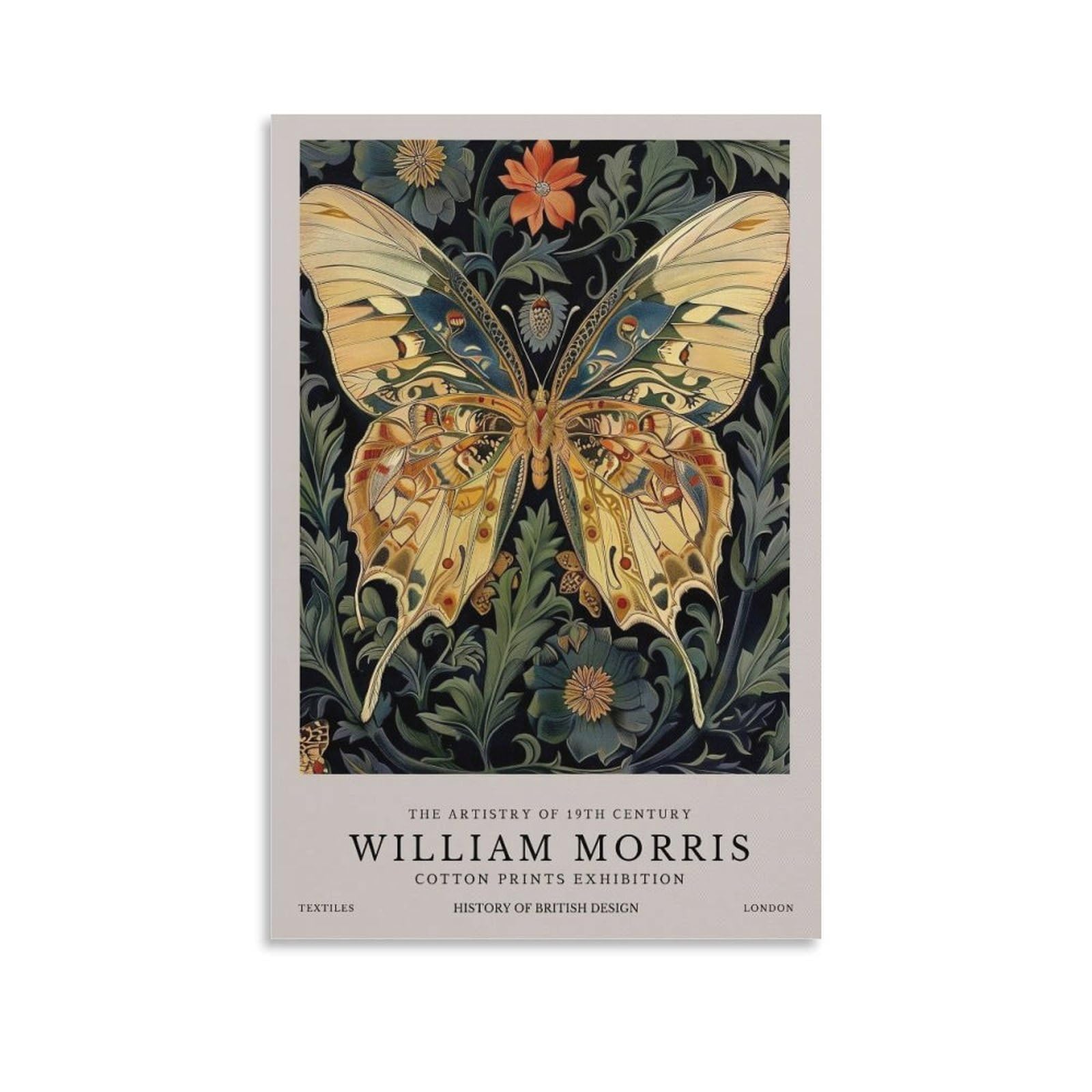 William Morris Orange Butterfly Flower Plant Poster Canvas Wall Art Farmhouse Gallery Aesthetic Room Decor For Bedroom Bathroom 24x36inch(60x90cm)