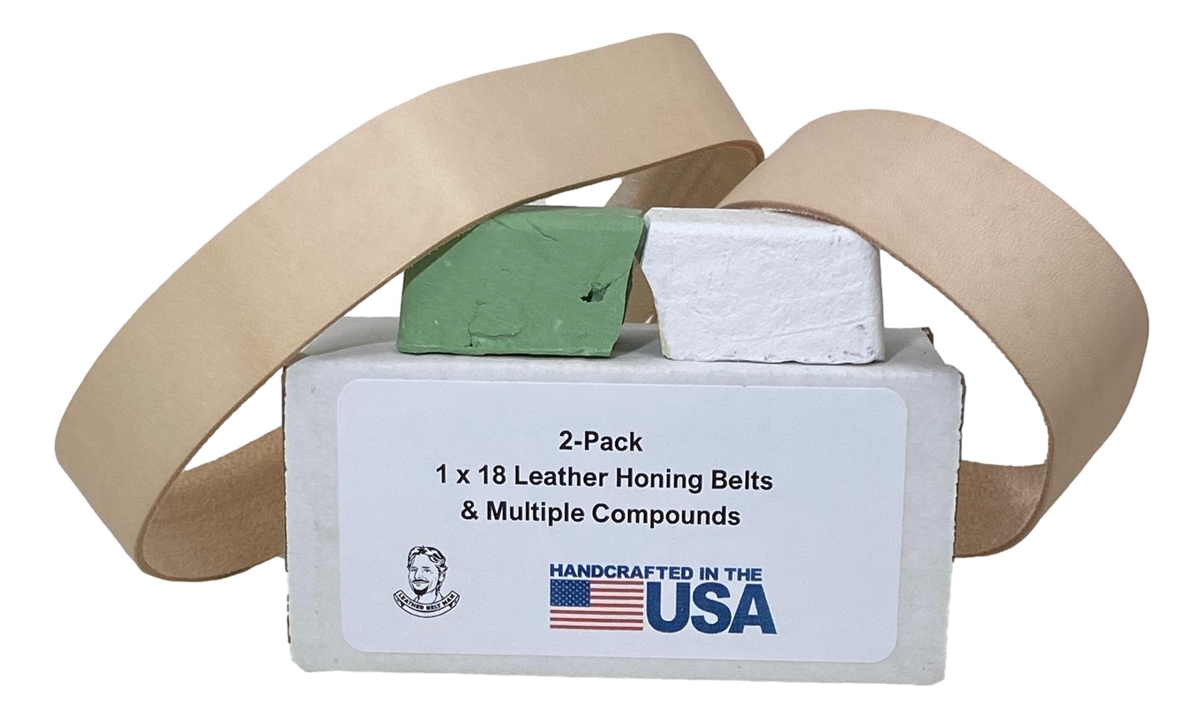 2 Pack 1" x 18" Leather Strop Belts with Green And White Compounds (2 Pack)