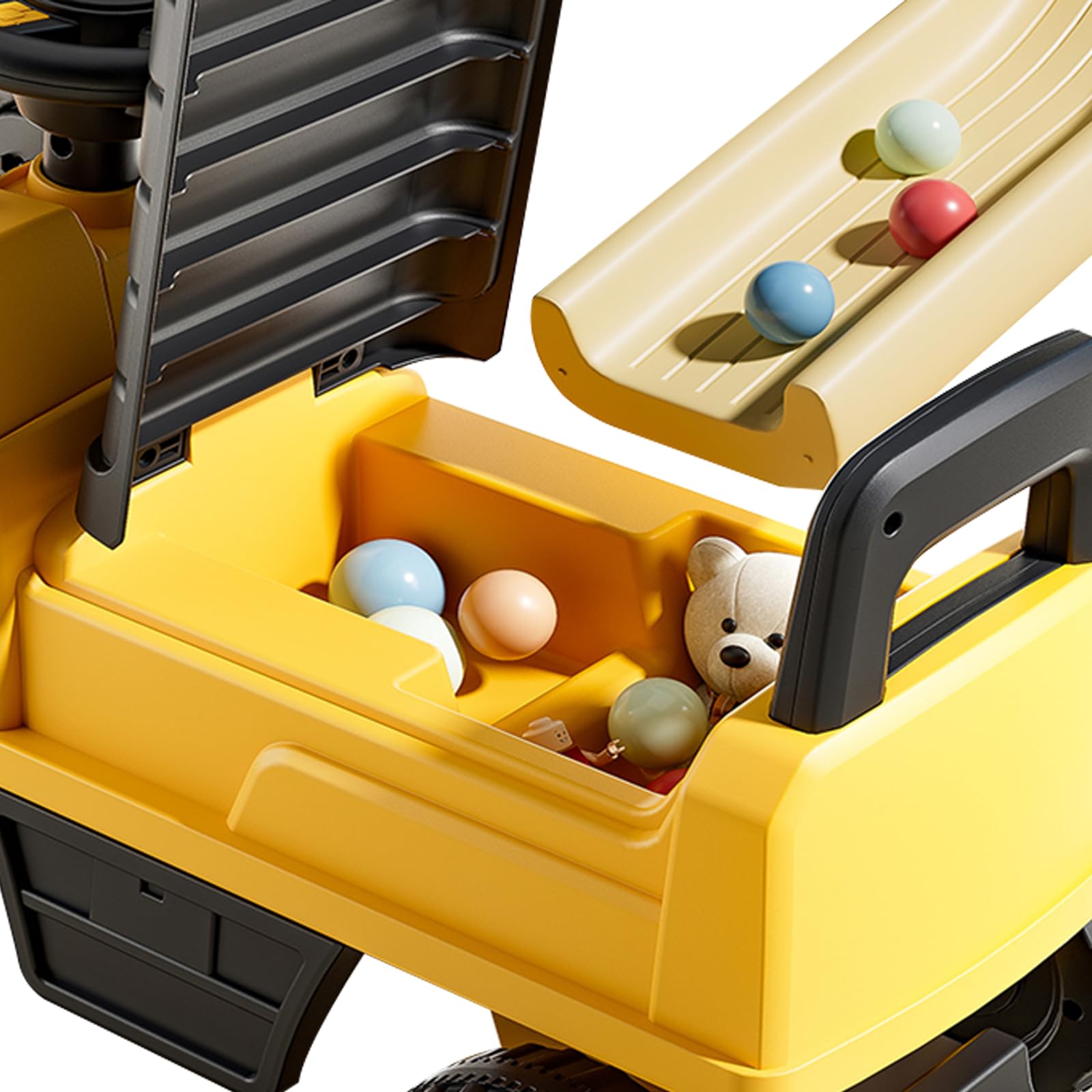 Tritina Excavadora Gigante para Cabalgar para Niño Amarillo, Estructura Anti-Basculación, Asiento con Almacenamiento, Brazo de Pelleadora Móvil, Neumáticos Antideslizantes, Adecuado de 1 a 4 años