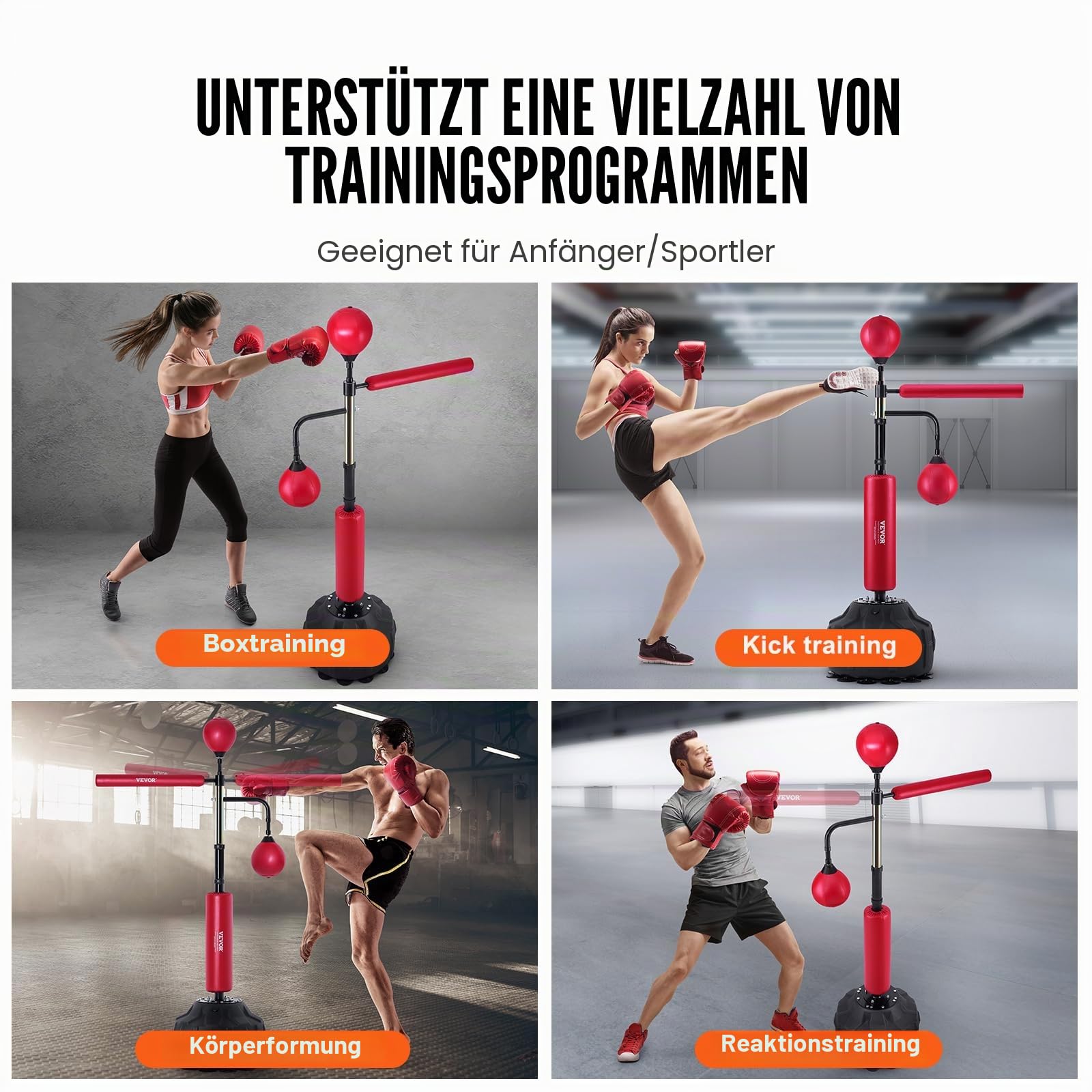VEVOR Box-Speed-Trainer, Boxsack mit Ständer, Reflex-Boxsack für Jugendliche & Erwachsene, Höhenverstellbares Freistehendes Schlagsack-Set mit Handschuhen, Workout-Speed-Bag für Training Rot