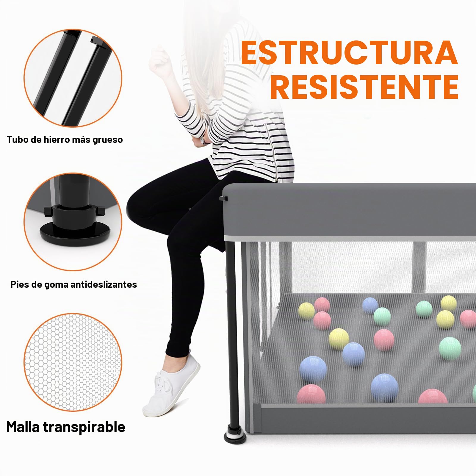 Parque infantil plegable para bebé con alfombrilla - 127x127CM - Parque, montaje rápido, seguro y portátil para interior y exterior (gris)
