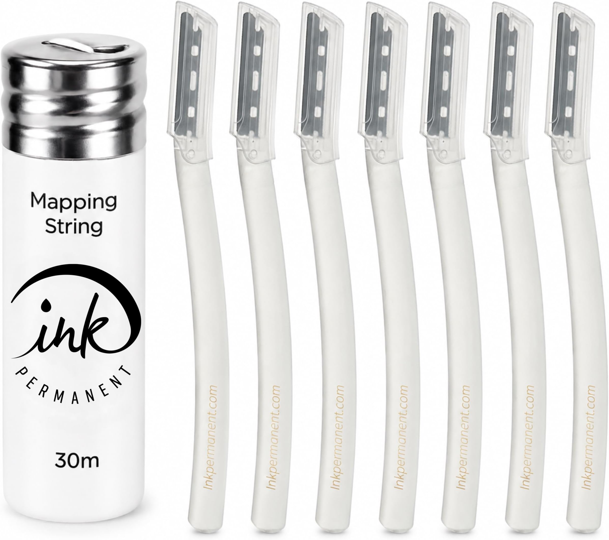 Ink Permanent Face Razors for Women with White Brow Mapping String Kit, 7 Eyebrow Razors with Pre-Inked Mapping String for Facial Hair Removal for Women, Brow Mapping Kit, Eyebrow Razor