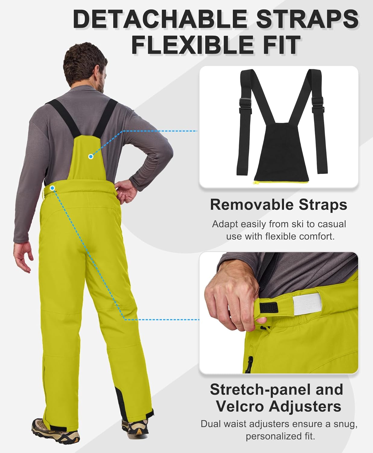 Mapamyumco Mens Snow Bibs Waterproof Stretch Ski Pants Insulated Snowboard Pant with Detachable Suspenders for Outdoor Hiking - Image 2