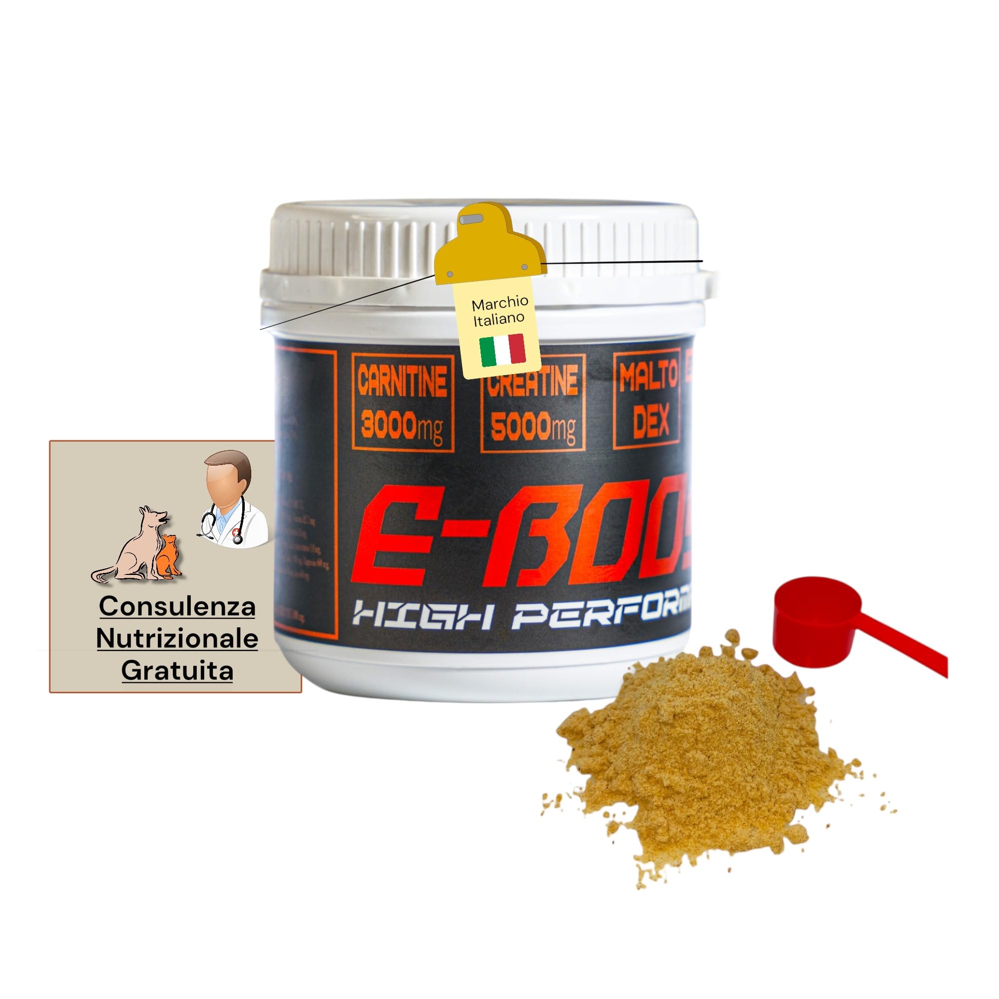 E-BOOST 250 Integratore Alimentare per Cani da Sport, da Caccia e che Svolgono Elevata Attività Fisica con Maltodestrine a Lento Rilascio per un Energia Prolungata