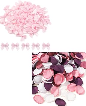 yoyokid 50 PCS 1.06" Pink Mini Satin Ribbon Bows + 400 Pcs Pink Silk Rose Petals Artificial Flower Petals for Wedding Flower Girl Basket