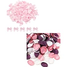 yoyokid 50 PCS 1.06" Pink Mini Satin Ribbon Bows + 400 Pcs Pink Silk Rose Petals Artificial Flower Petals for Wedding Flower Girl Basket