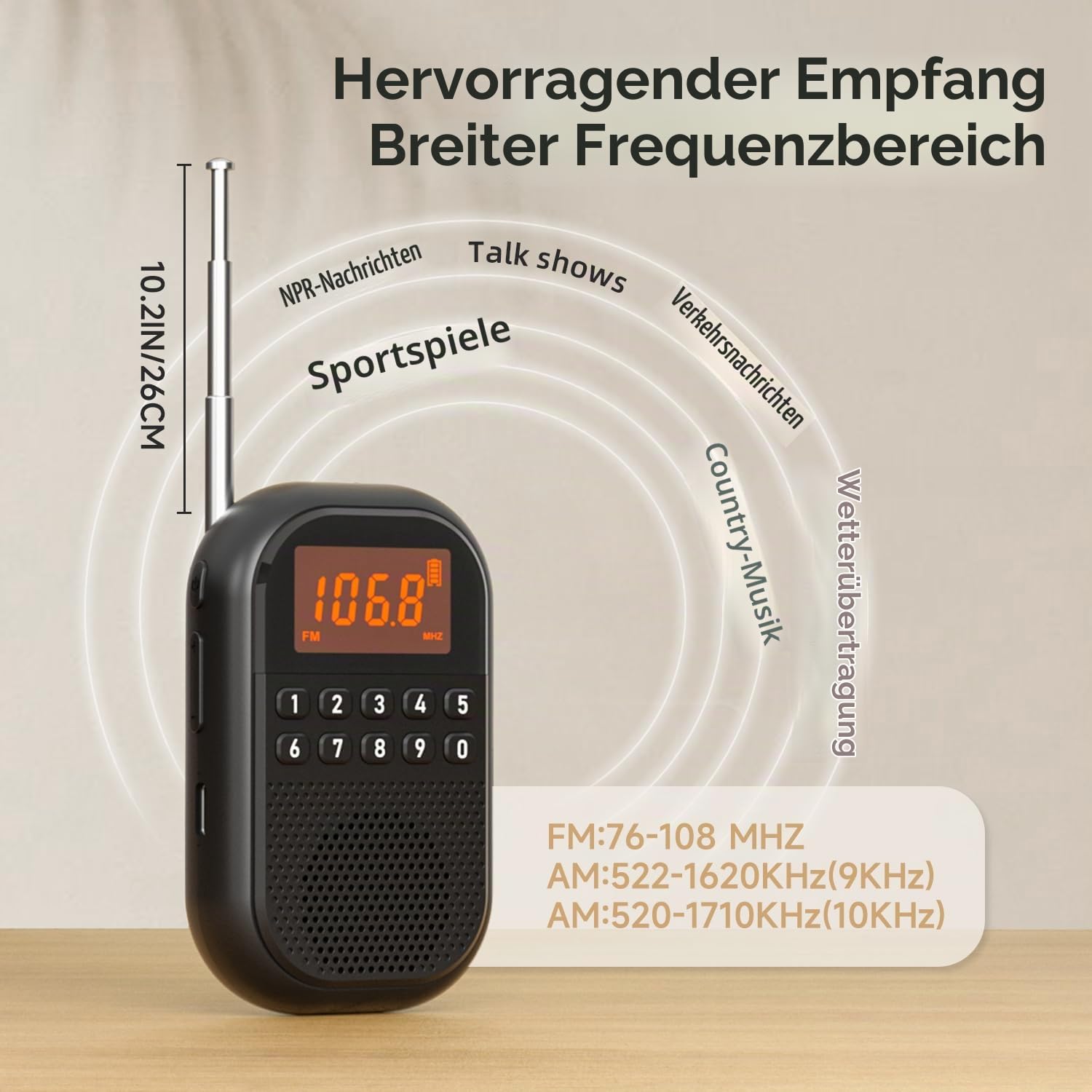 Taschen Radio AM FM, Aufladbares Tragbares Radio mit Bluetooth Verbindung, Mini Radio mit Teleskopischer Antenne, Großer Lautsprecher, Stereo Kopfhörer, Schlaf Timer, für Ältere Menschen