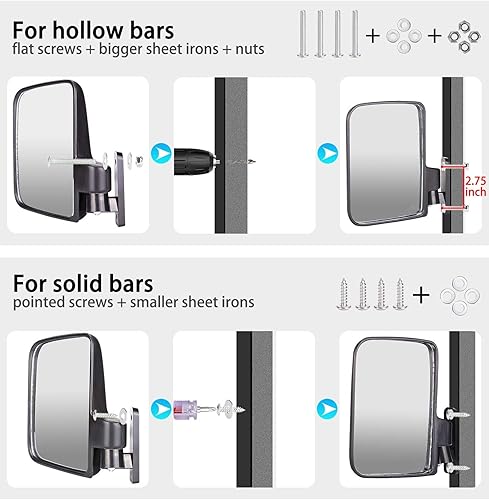 Miniatura 5 de 10L0L Espejos laterales universales para carrito de golf Yamaha Club Car, EZGO, espejo retrovisor lateral plegable extra ancho de 180 grados grandes