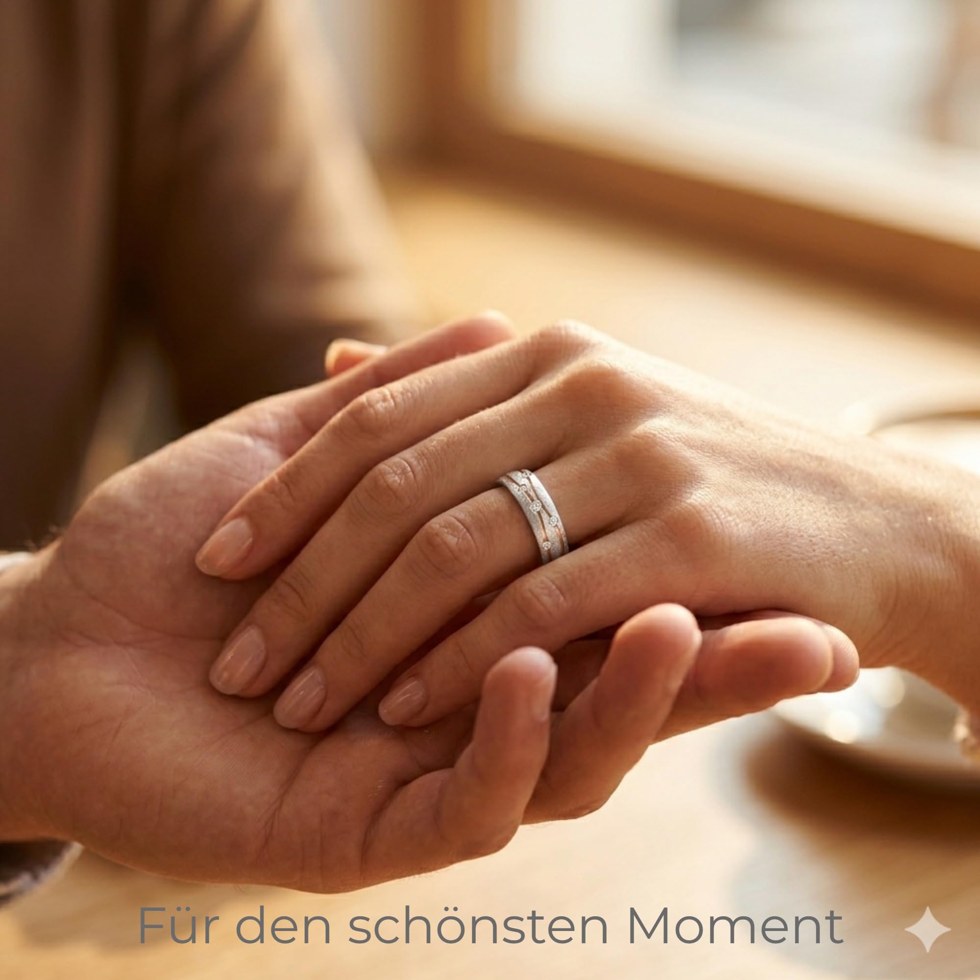 Kolibri Rings Eheringe Weißgold Optik Paarpreis 925 Silber Eismatt Vergoldete Fuge 5 Zirkonia Steine Set - Made in Germany Gratis Gravur und Etui