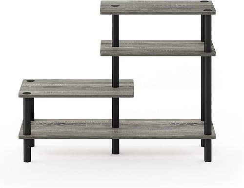 Miniatura 7 de Furinno Turn-N-Tube - Estante de exhibición lateral de 3 niveles, roble francés grisnegro