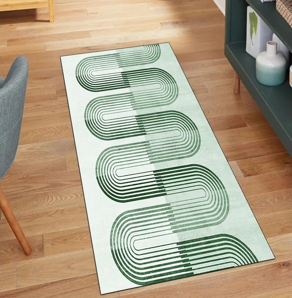 Alfombra de cocina verde de 50x350 cm pasillera lavable