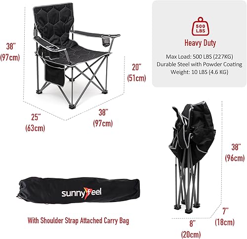 Miniatura 3 de SUNNYFEEL Silla de campamento extragrande XL, paquete de 2, sillas de campamento plegables para adultos, resistentes, grandes, altas, 300 libras,