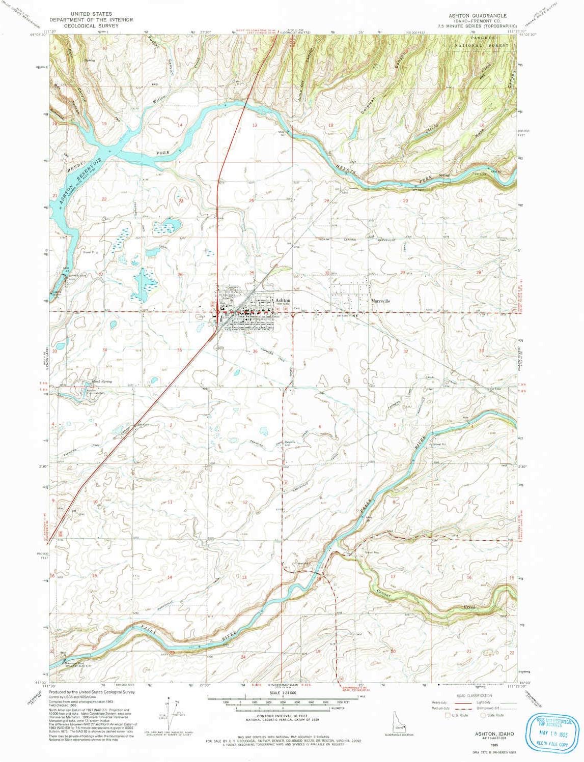 Ashton ID mapa topo, escala 124000, 7.5 X 7.5 Minuto, Histórico, 1965, Actualizado en 1993, 26.8 x 22 in