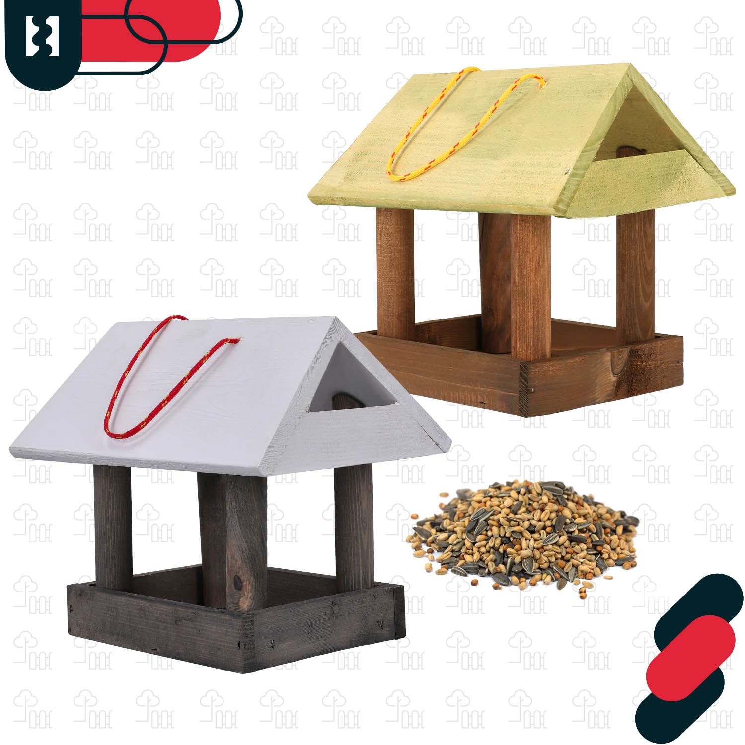 Mangiatoia Per Uccelli In Legno Naturale - Da Appendere Con Cibo Incluso 0,5kg - Foto 8