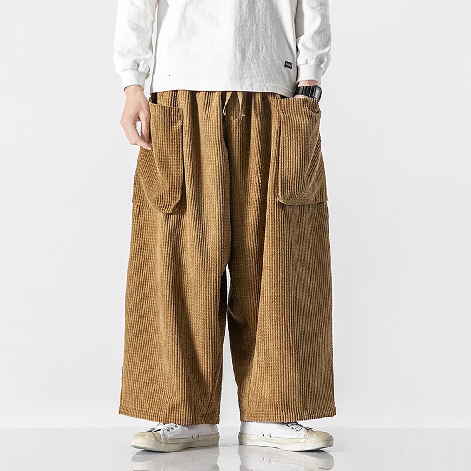 Pantalones Casuales de para Hombre, Rectos, de Color Liso, con Bolsillos Grandes, Pantalones Casuales, de Pierna Ancha