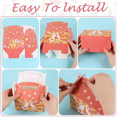 Miniatura 3 de MIKIMIQI 12 cajas de decoración de fiesta hippie de arco iris bohemio groovy - Bolsas de regalo retro para fiesta de 2º cumpleaños para niñas