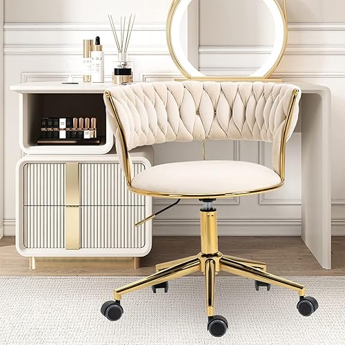 Miniatura 6 de HomVent Silla de escritorio, silla de computadora de terciopelo, silla de escritorio de oficina en casa, bonita silla giratoria sin brazos con
