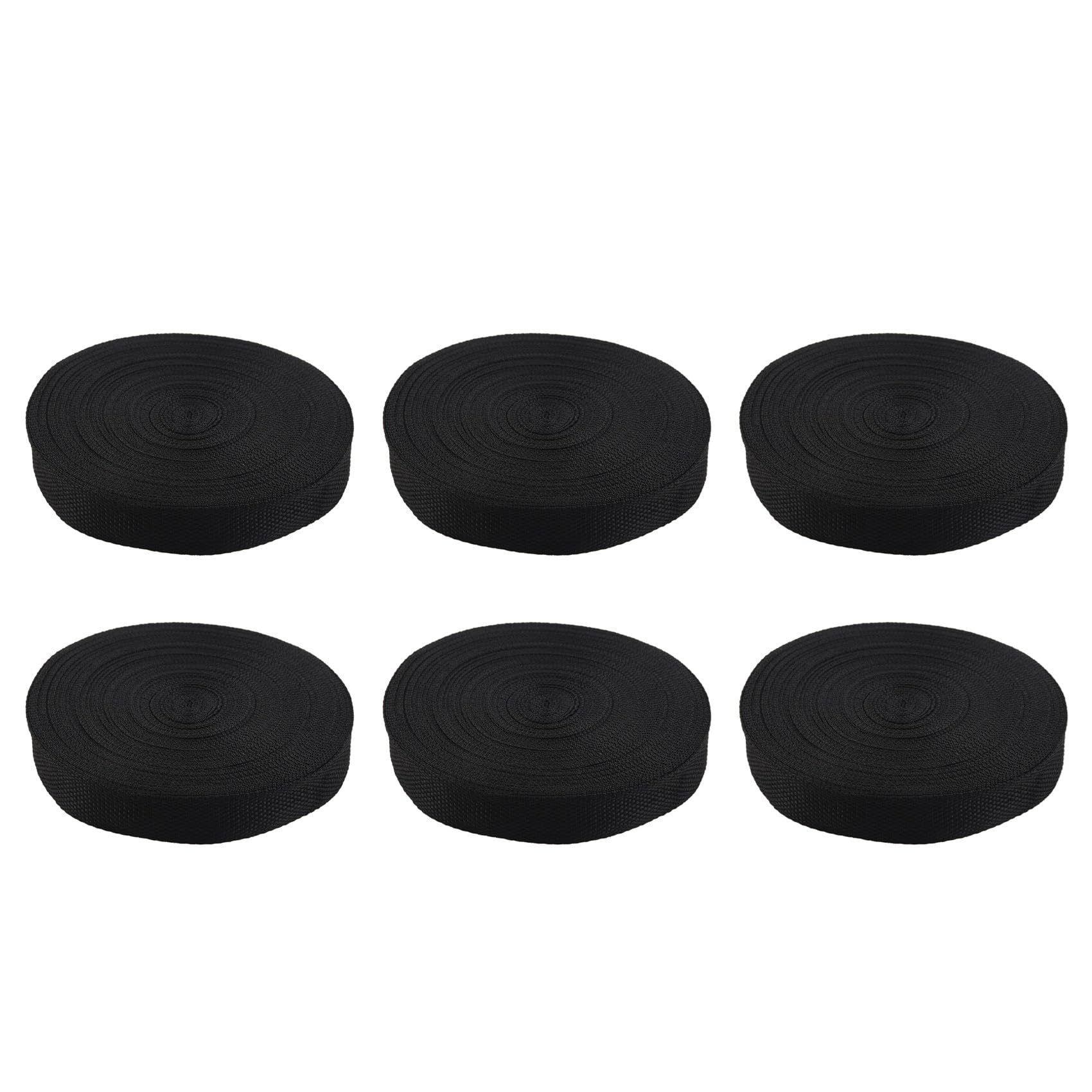 Tassteen 6pcs 25mmx20m Roll Nylon Tape Strap for Webbing Bag Strapping Belt Making DIY Craft - Black