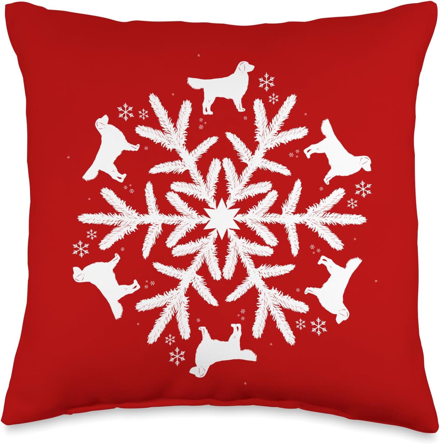 Snowflake Christmas Golden Retriever Throw Pillow