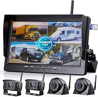 eRapta Wireless 10" Backup Camera1080P Monitor 140ft Signal Transmission Easy Installation DVR 4 Channels BackupCamera System for Trailer Car Camper Truck Car A2WX104