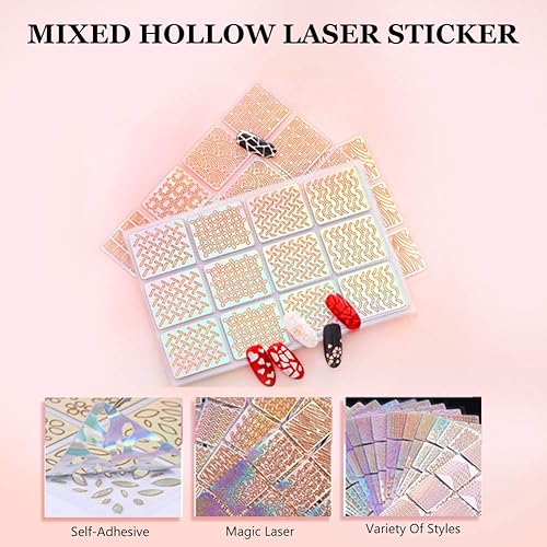 Miniatura 5 de Juego de 24 láminas de vinilos para uñas, calcomanías de uñas, herramienta de decoración de calcomanías de manicura con diseño de hojas de