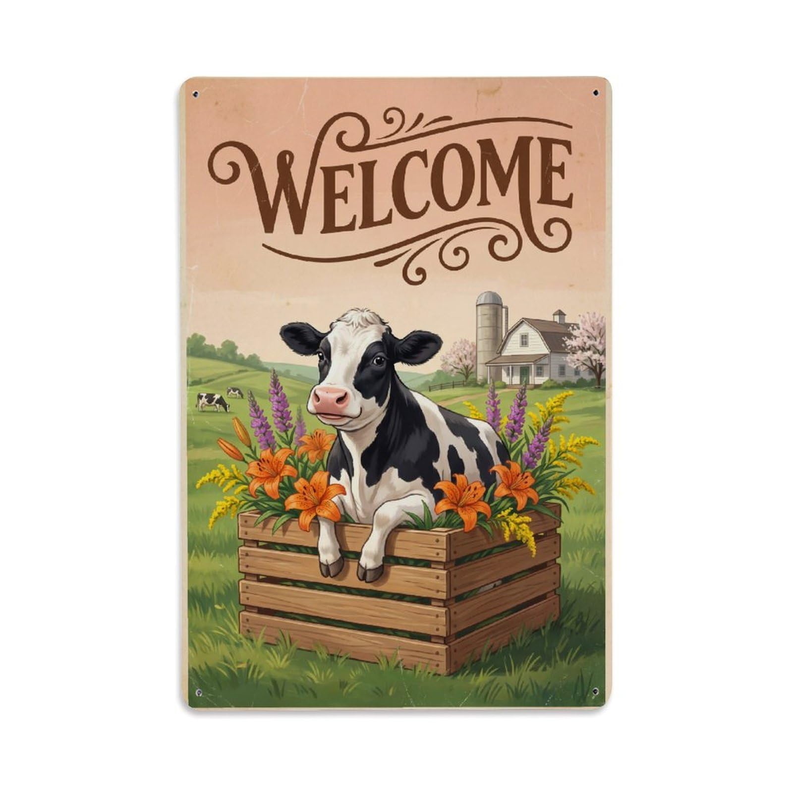 Vintage Welcome Cow Country Living Metal Tin Sign