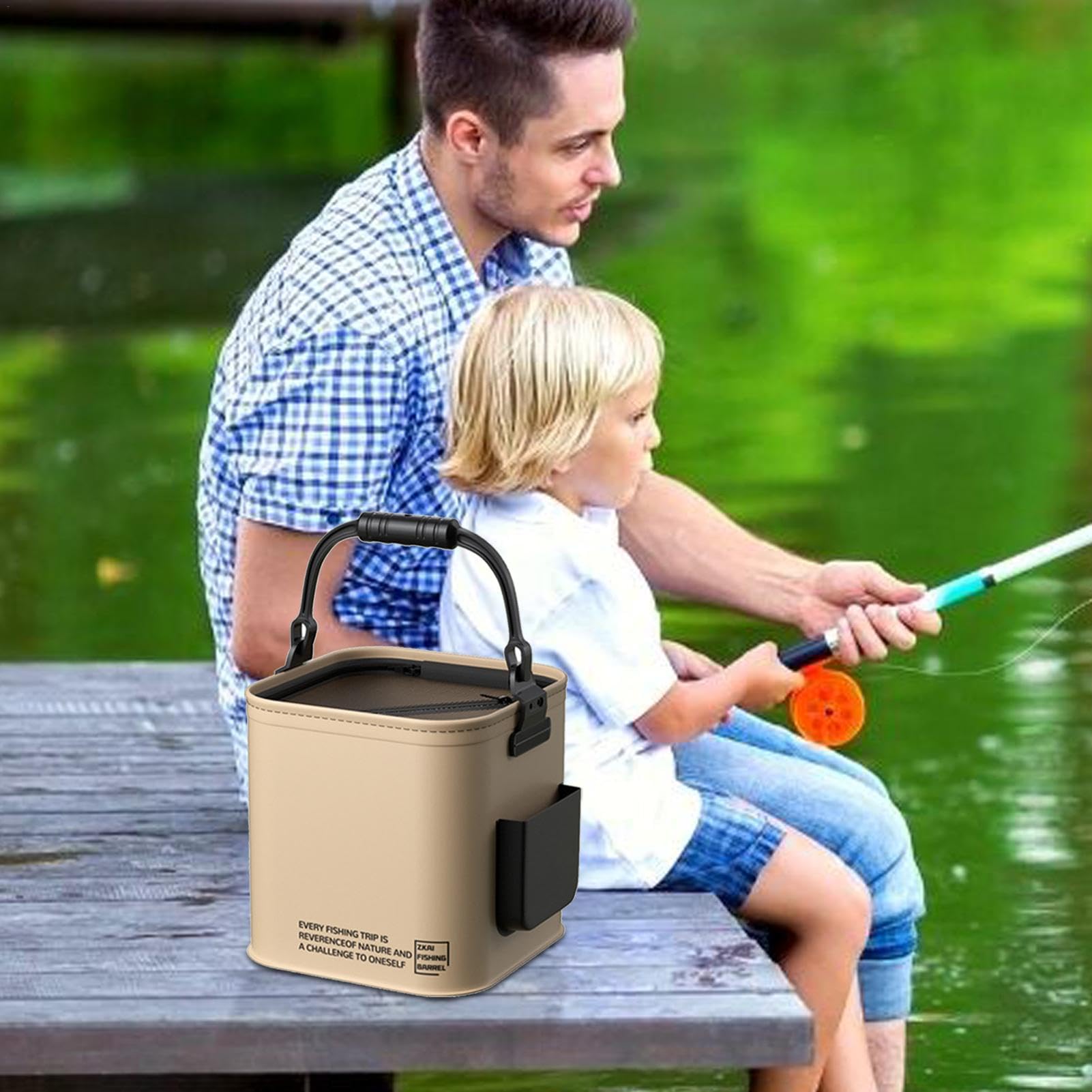 Secchio per pesci pieghevole multifunzionale - Secchio impermeabile | Contenitore pieghevole per esche vive | Coperchio per pesca | D'acqua in campeggio