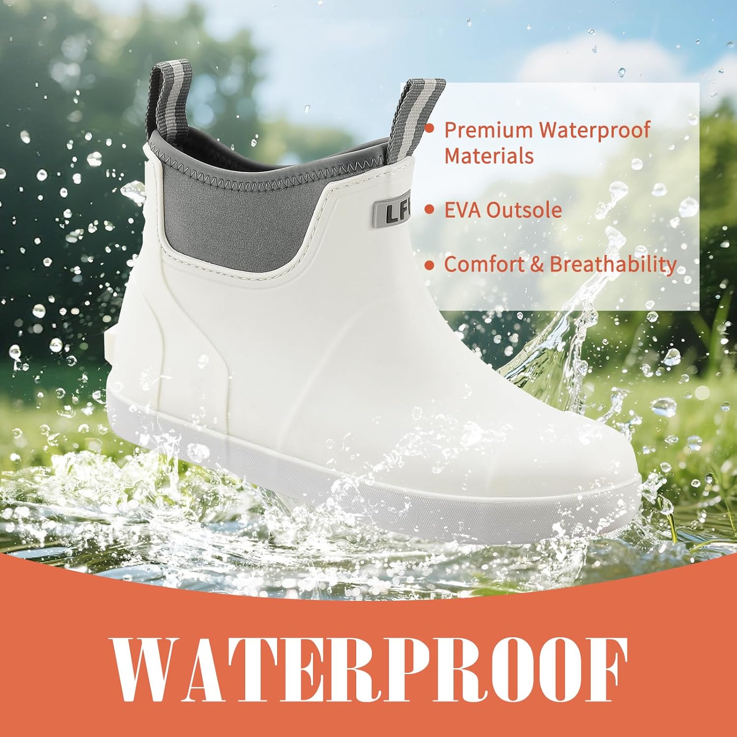 Women’s Deck Boots Waterproof Ankle Rain Boots Short Rubber Chelsea Booties with Anti-Slip Sole,Garden Shoes for Outdoor Work Fishing & Farming