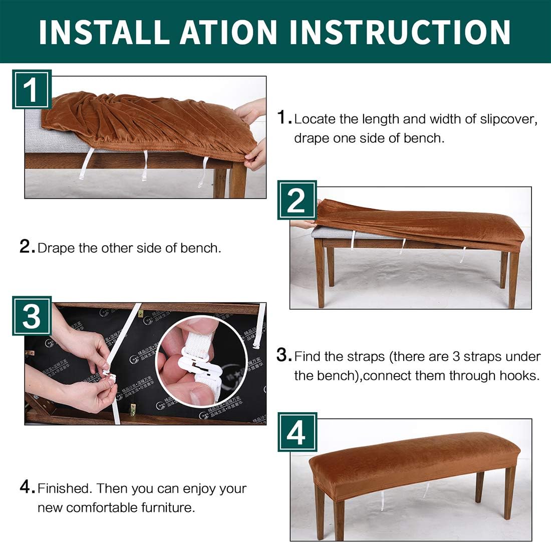 smiry Velvet Dining Room Bench Covers - Soft Stretch Spandex Upholstered Bench Slipcover Removable Washable Bench Seat Protector for Living Room, Kitchen, Bedroom (Camel)