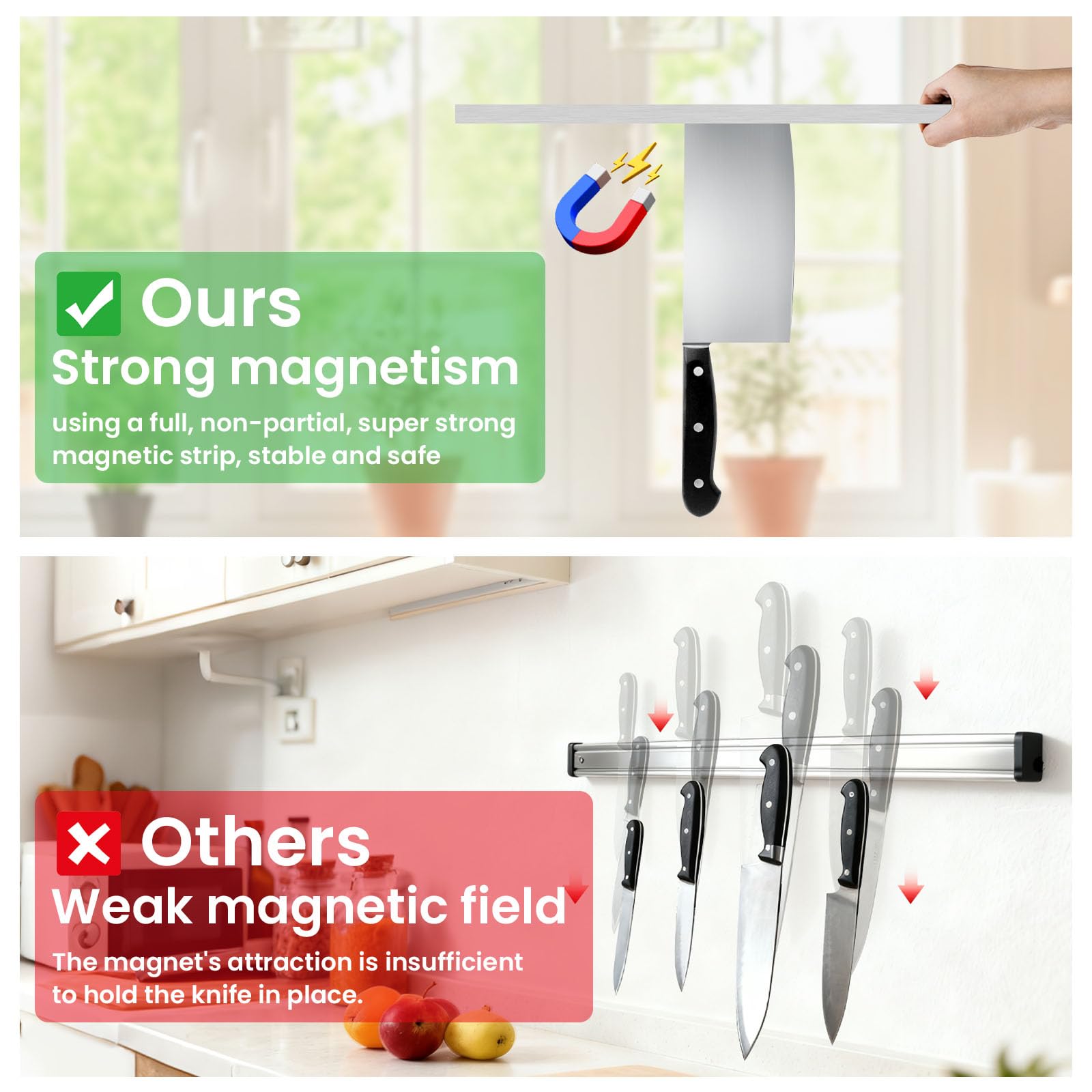 THMINS Magnetleiste Messer, 40 cm Magnetischer Messerhalter für die Wand, zur Messeraufbewahrung Werkzeugständer aus Metall zur Aufbewahrung von Küchenutensilien (Silber)