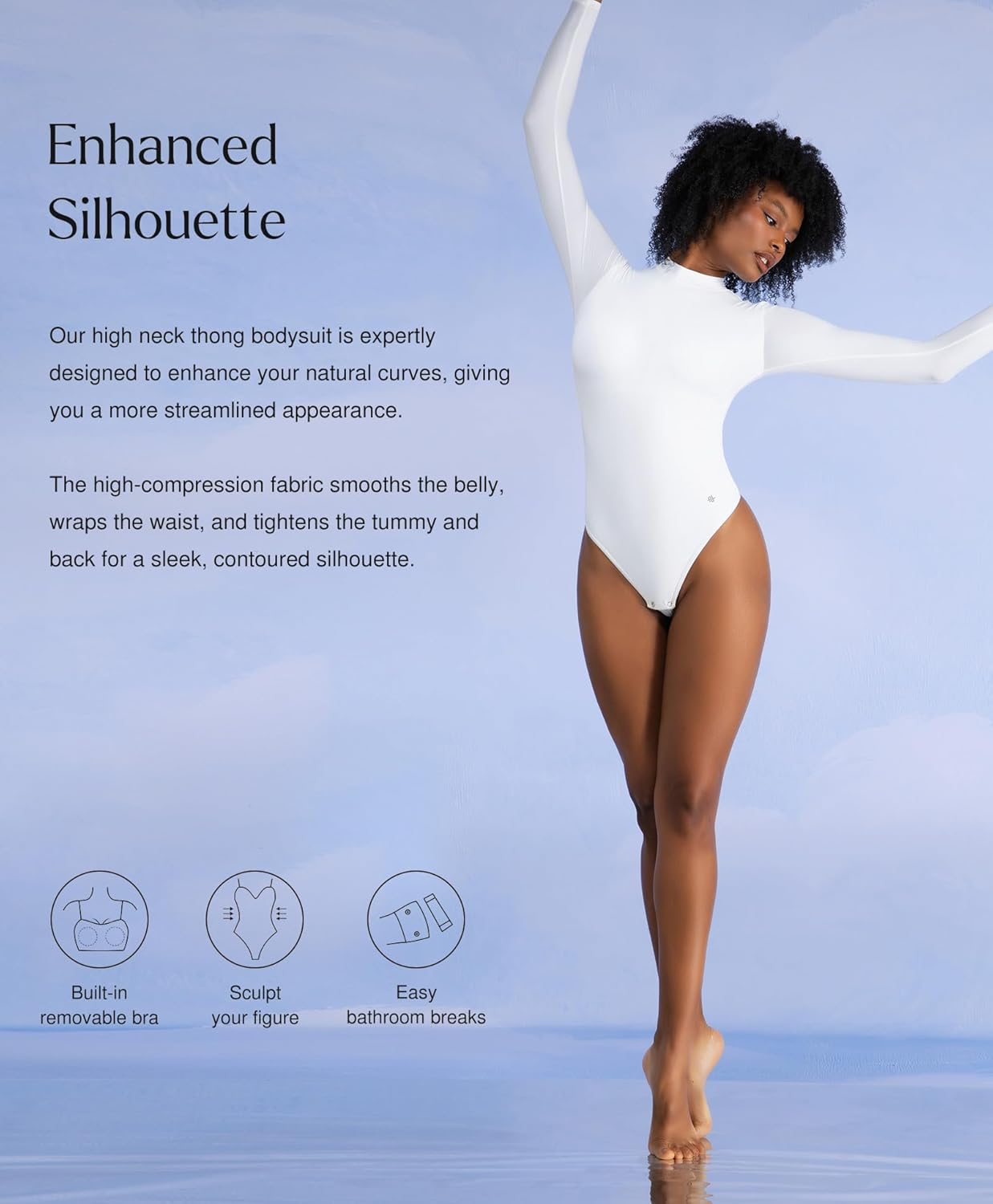 Popilush Shapewear Bodysuit Tummy Control Turtle Neck Body Shaper Seamless Long Sleeve Tank Tops Thong Body Suits
