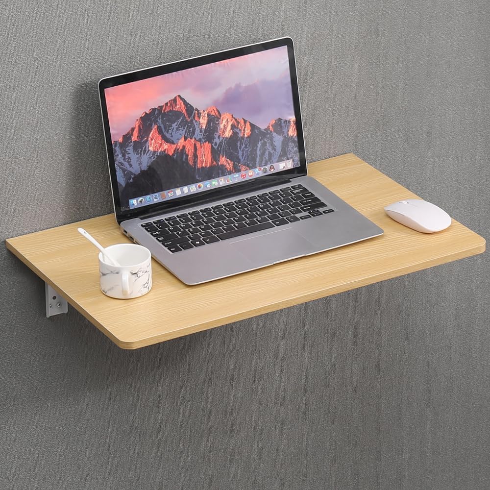 GBRJUYF Wall Mounted Folding Table, Floating Desk for Small Spaces, Hanging Table for Study, Bedroom, Bathroom, Or Balcony Space Saving,B,120 * 40cm