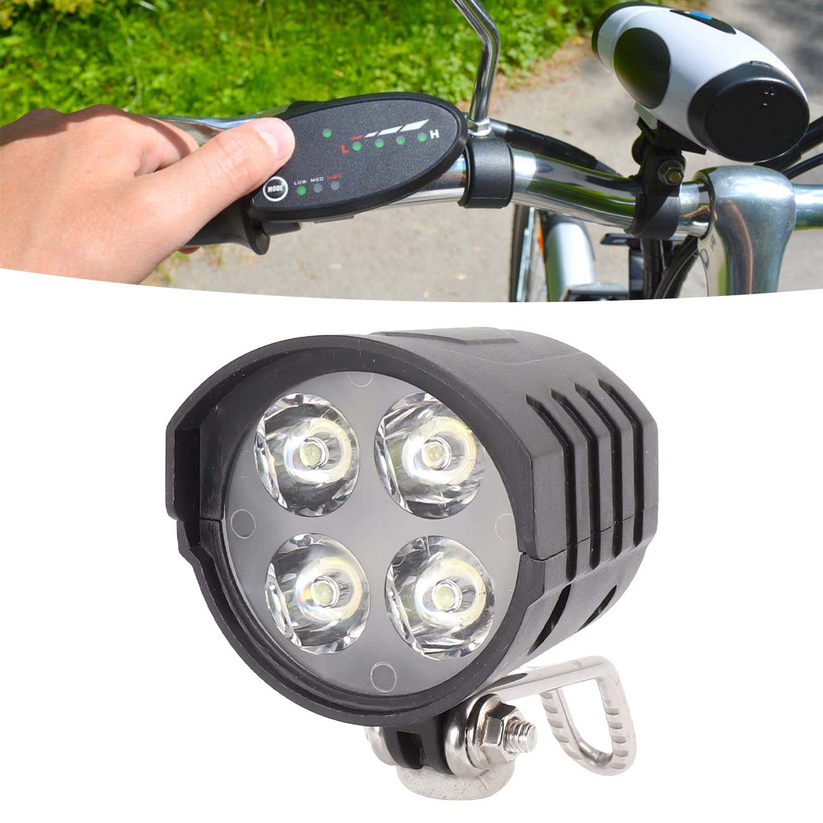 Faro Bici Elettrica 12W Con Clacson Integrato - Luce Anteriore Regolabile Per Scooter E E-Bike 36V/48V - Foto 7