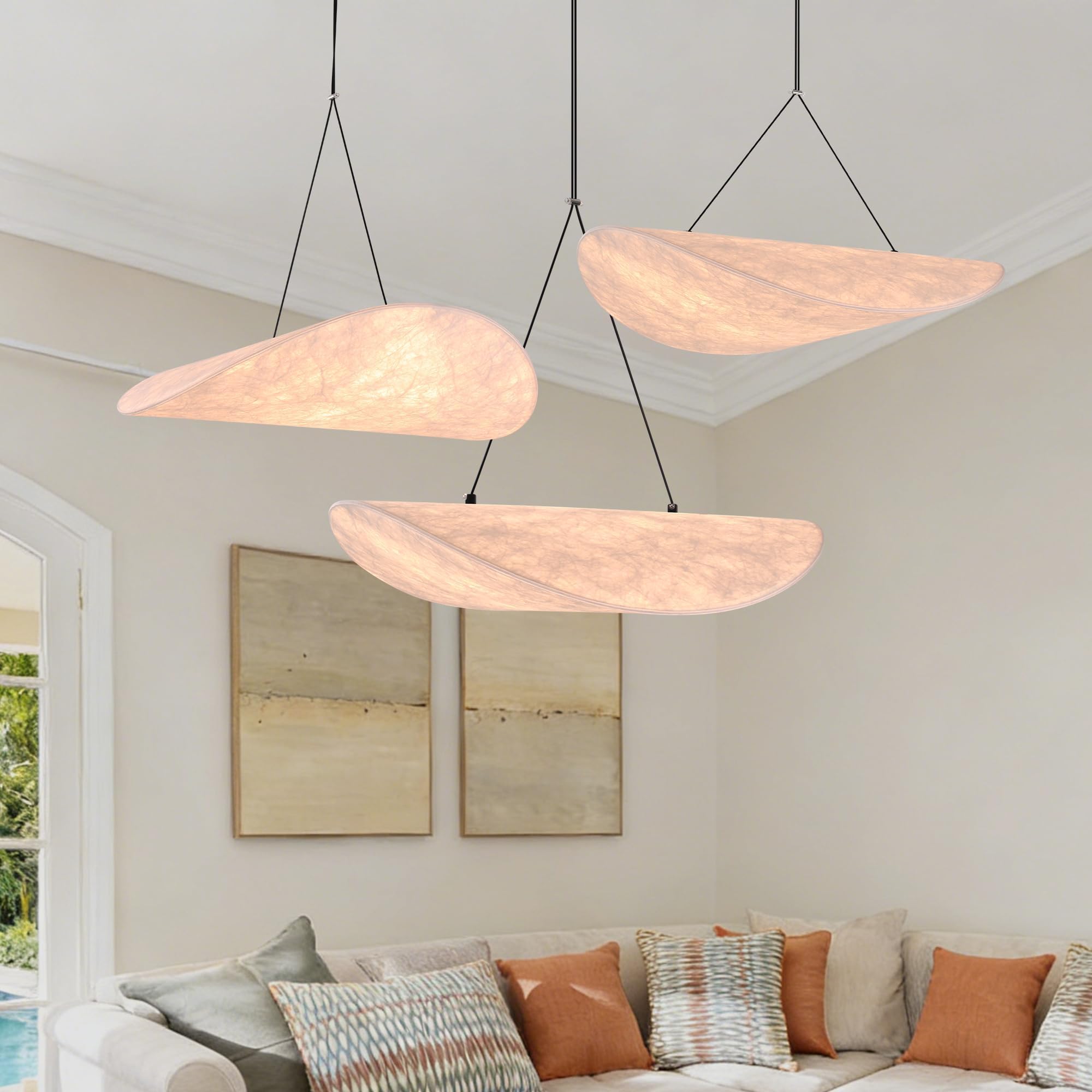 Wabi Sabi Pendant Light Modern LED Hanging Lamp for Kitchen Island,Living Room,Bedroom Sailboat Design Silk Lighting Dimmable with Remote Control & Memory Function Lighting Fixture(15.7 Inch)