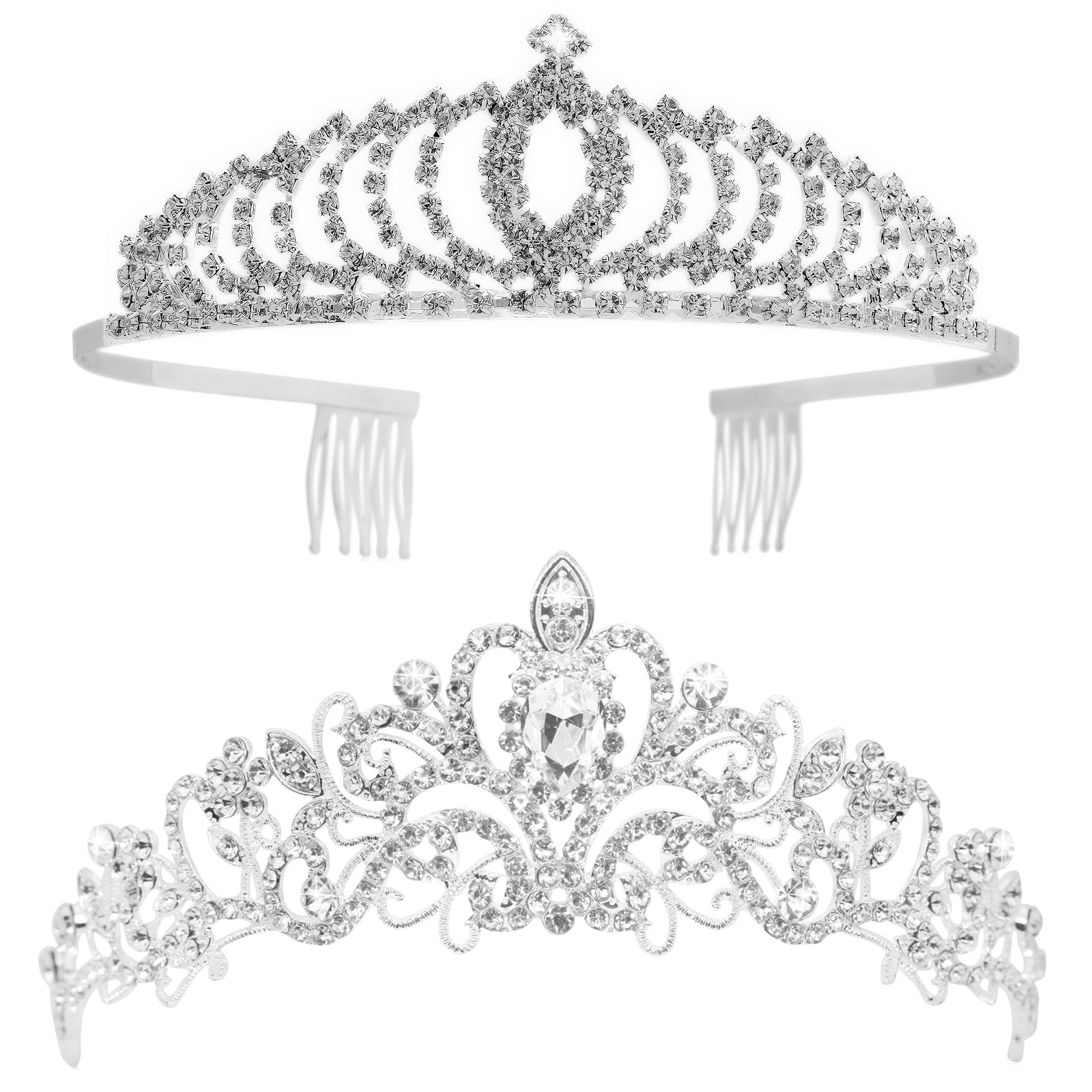 Tiaras and Crowns, Vofler 2 Pack Crystal Rhinestone Headband Headpiece Hair Jewelry for Women Ladies Girls Bridal Bride Princess Queen Birthday Wedding Pageant Prom Halloween Costume Party Silver