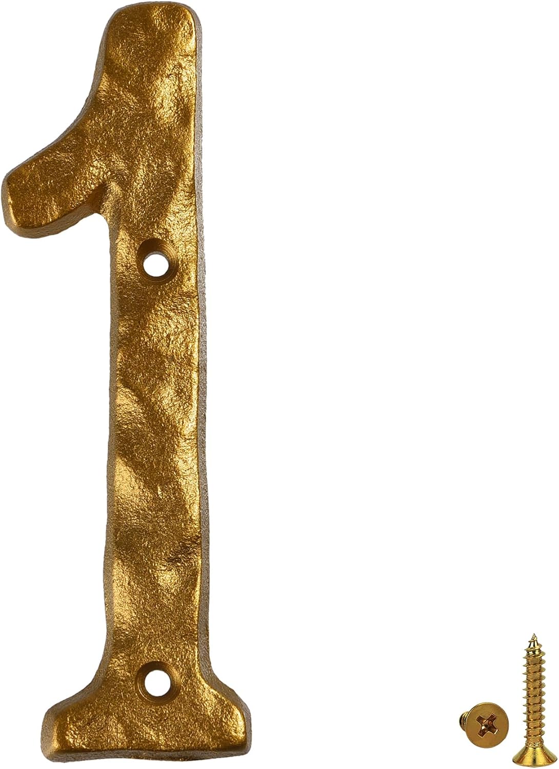 HILAZA House Number 1 for Outside, 5.5 Inch Cast Iron Metal Home House Address Numbers, Golden