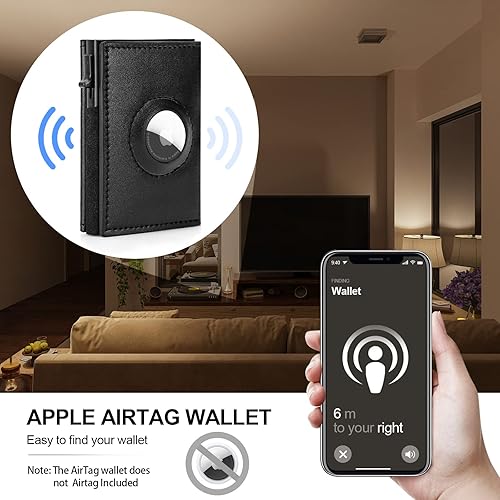 Miniatura 4 de LAKIPETN AirTag - Cartera delgada de cuero para hombre, con tarjeta de crédito, tarjetas emergentes, carteras, protección de bloqueo RFID compatible